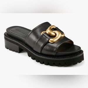NEW*Aerosoles Lima Leather Slide Sandal Lug Sole~Size:7.5~in black & gold-women